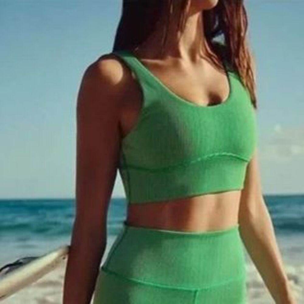 Zulu and Zephyr Stripe Rib Crop Active Bikini Top Parrot Green Size 12 Large
